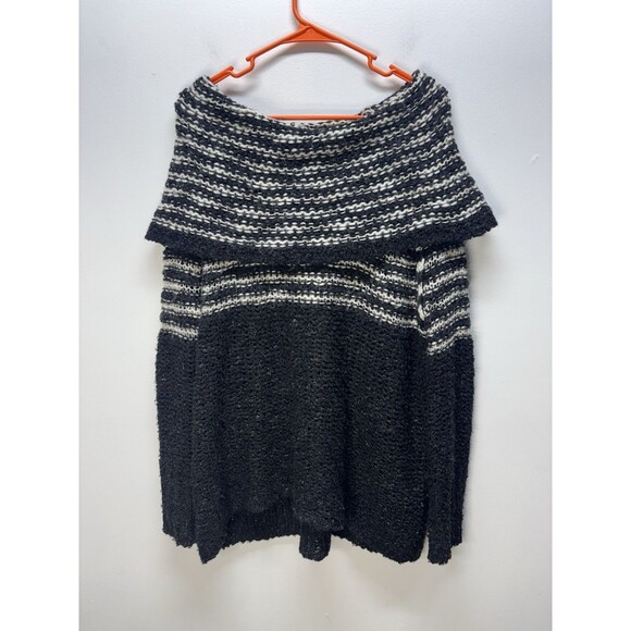 Free People Engineer Black White Striped Cowl Neck Wool Sweater Oversized S - Picture 3 of 14